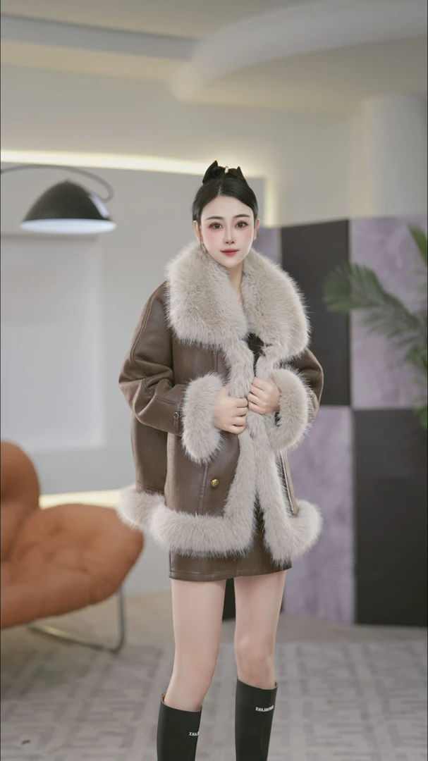 琴琴02白领潮流秋冬气质中长款外套设计师翻领拼接保暖上衣升级版