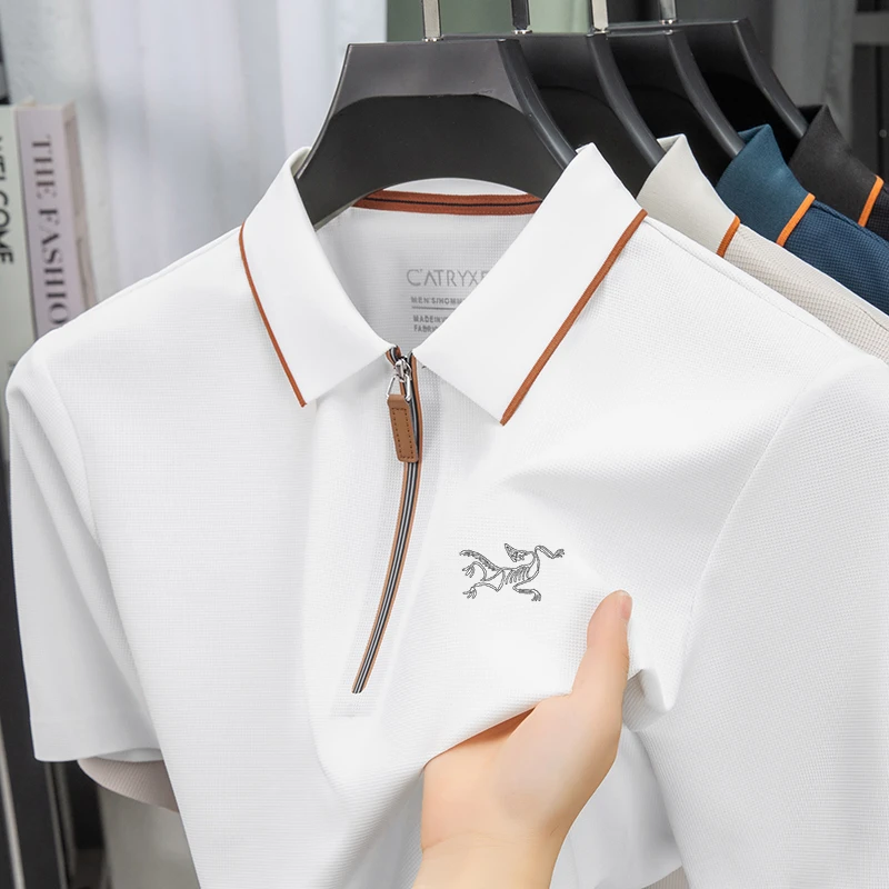 【品牌撤柜】刺绣男士短袖t恤2025夏季新款商务休闲冰丝无痕polo衫