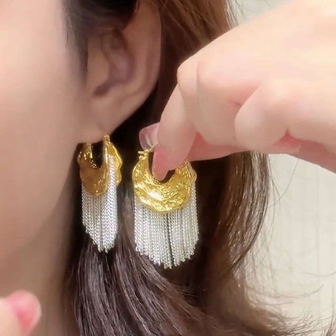 合金耳饰 【奥珍粉丝福利】白色流苏耳扣时尚气质小众设计高级耳饰