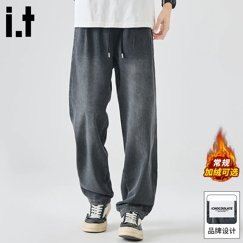 it: CHOCOOLATE星空纹牛仔裤男秋冬加绒美式复古宽松直筒休闲裤子