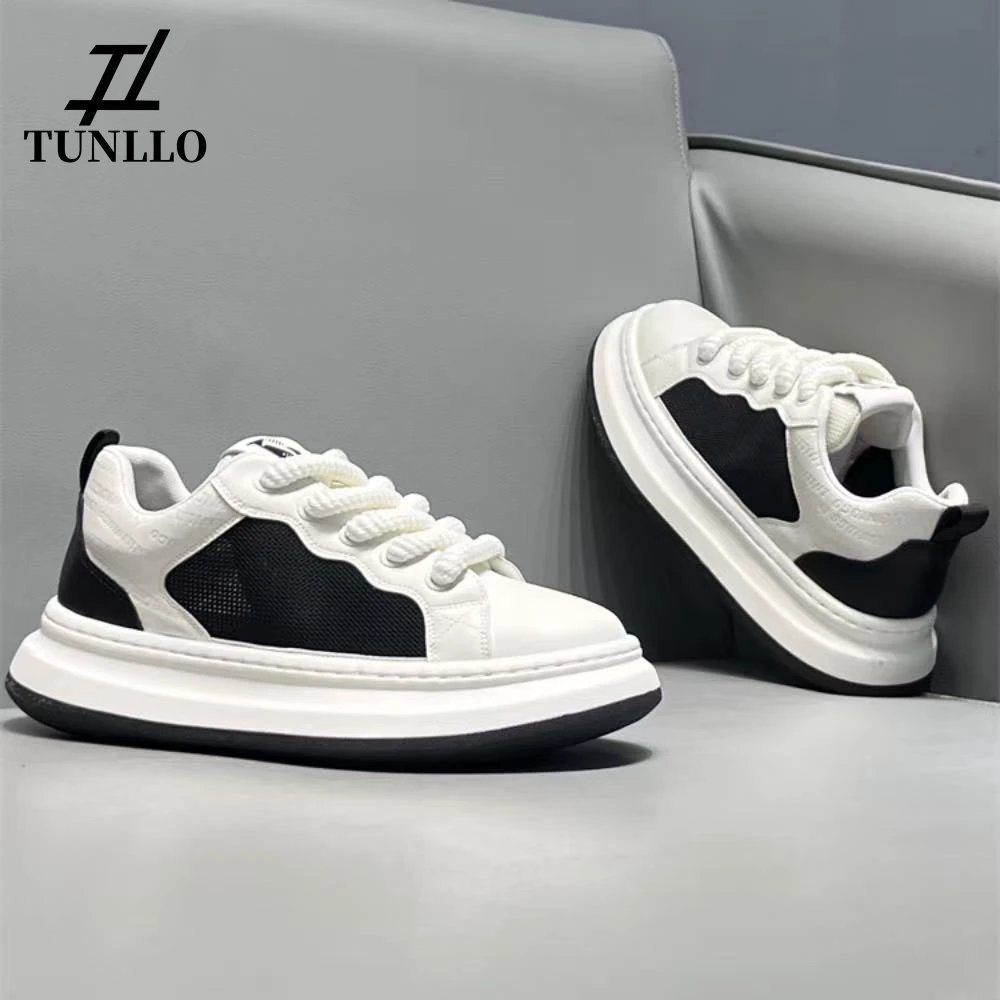 轻奢男鞋印花拼色网面透气舒适板鞋厚底增高轻便软底百搭休闲鞋男