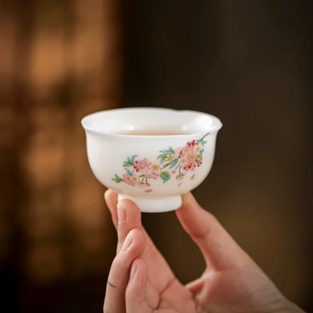 汤大壮【樱花】璞玉花口主人杯茶杯