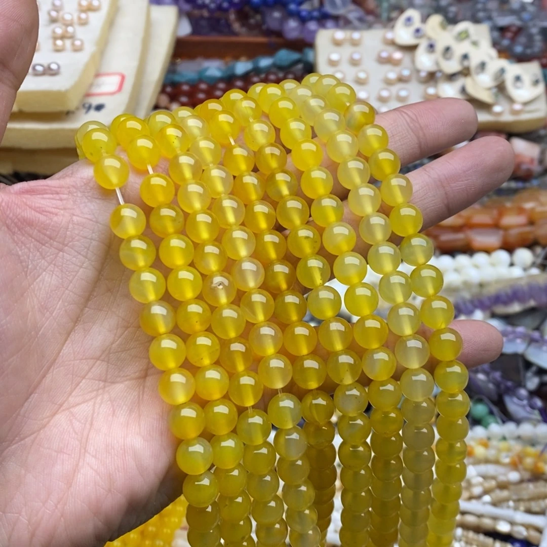 玛瑙/玉髓未镶嵌珠宝半成品一条天然8mm透体黄玛瑙圆珠