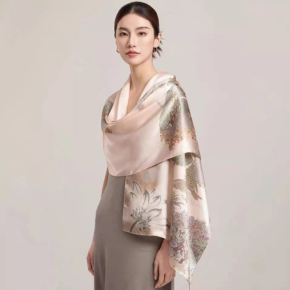 90*90双面印花方巾100%桑蚕丝真丝方巾围巾大披肩明星同款