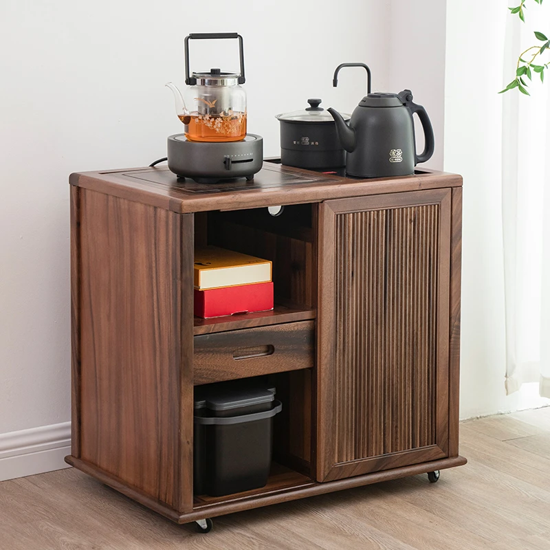 胡桃木实木茶水柜移动泡茶台轻奢茶桌边柜烧水壶全自动置物餐边柜