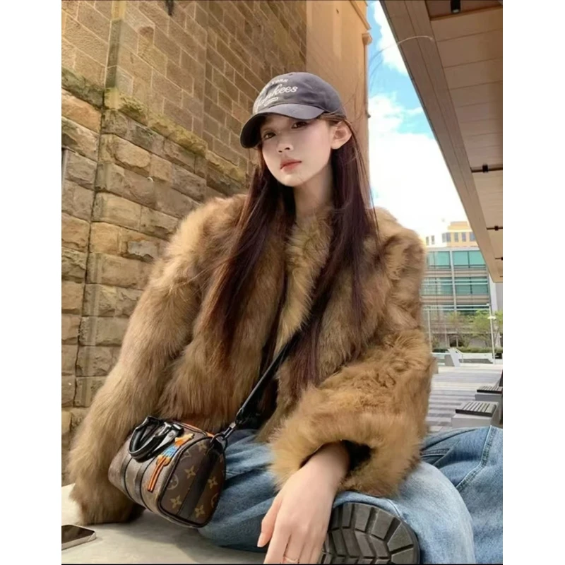 “悉尼日落”2024新款环保仿狐狸毛女冬季显瘦短款毛毛外XQ