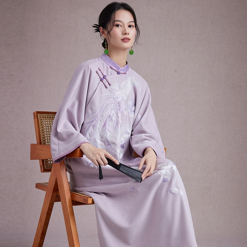 陌遇2025秋冬新款温柔高端羊毛刺绣国风旗袍新中式连衣裙M258331