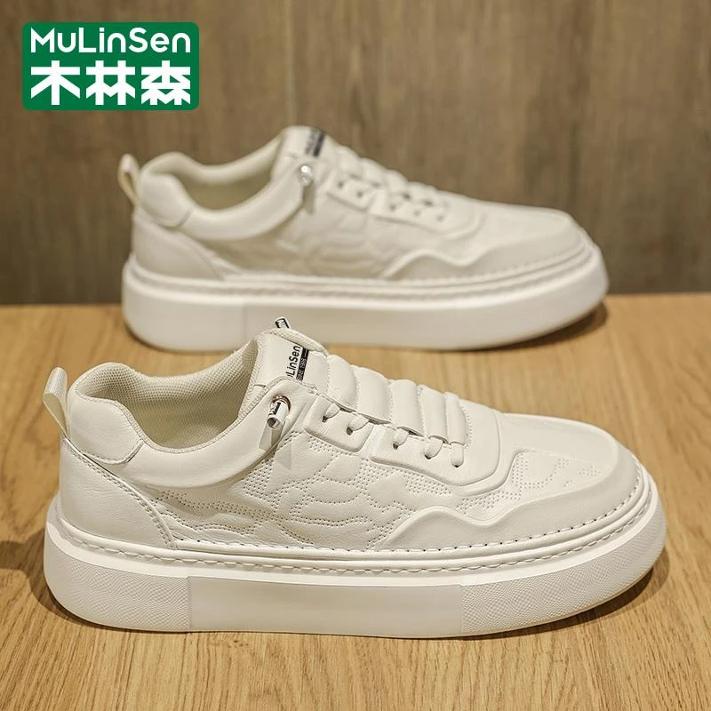 木林森小白男鞋2025新款夏季懒人一脚蹬运动休闲鞋欧洲站压纹板鞋