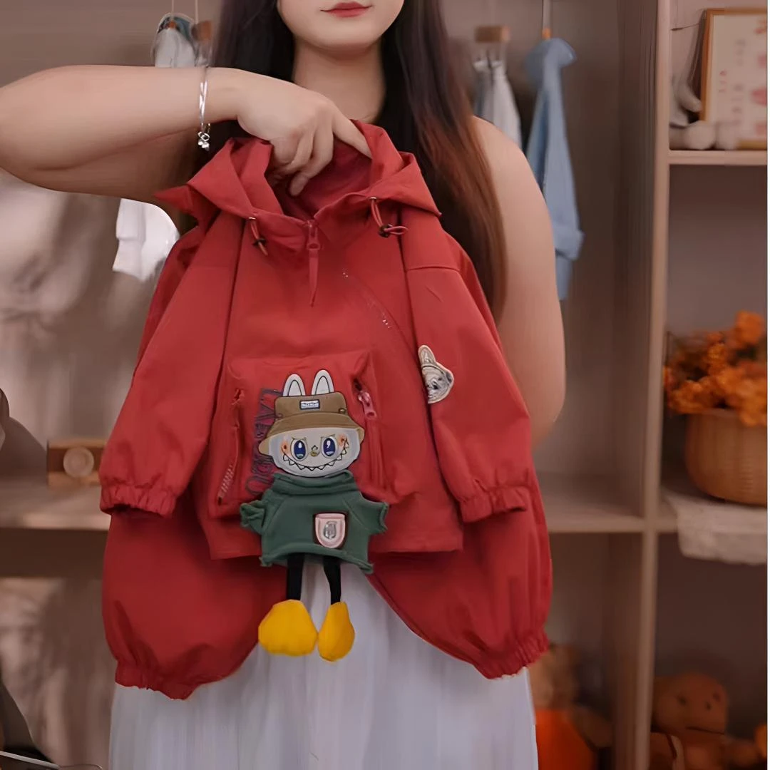 儿童春秋款卡通套装2025新拉布布女宝宝秋装连帽冲锋衣运动两件套