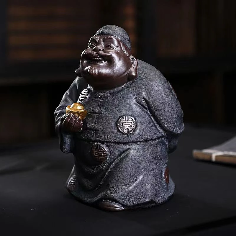 紫砂地主老财茶玩精品桌面摆件可爱个性茶宠茶桌鱼缸花盆装饰