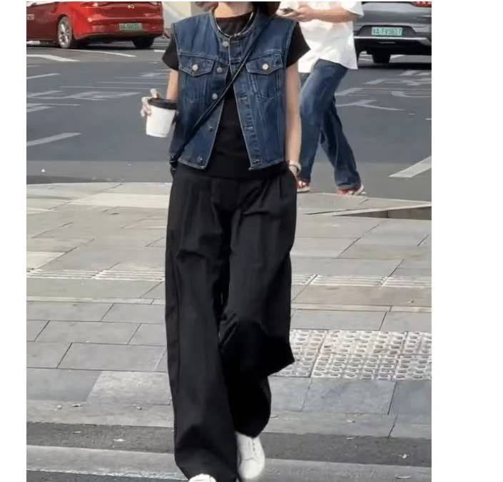 新款时尚气质洋气百搭减龄马甲阔腿裤女装-