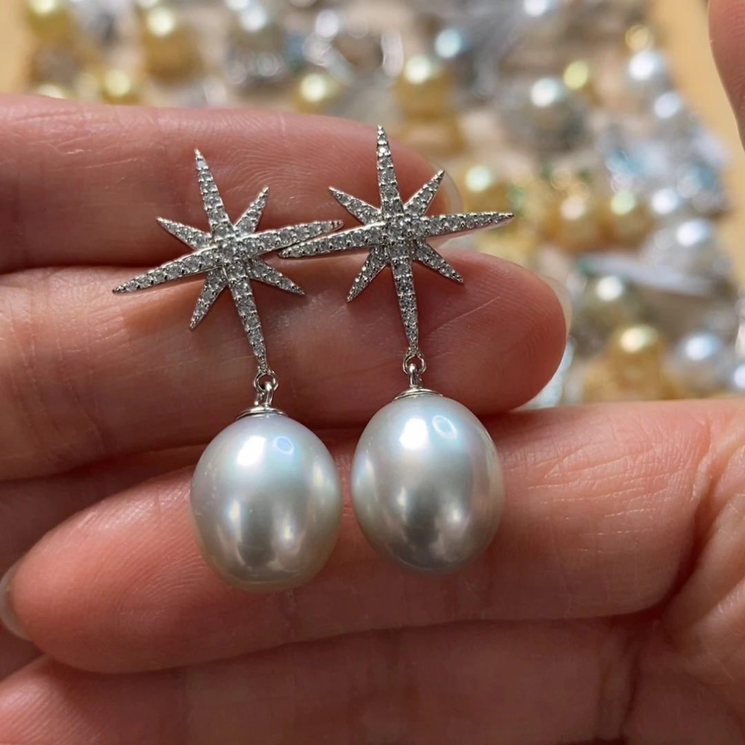 海水珍珠耳饰银S925镶嵌