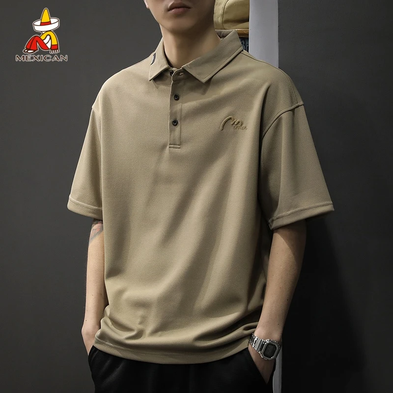 Mexican/稻草人夏季刺绣短袖polo衫男款潮牌简约翻领宽松大码半袖