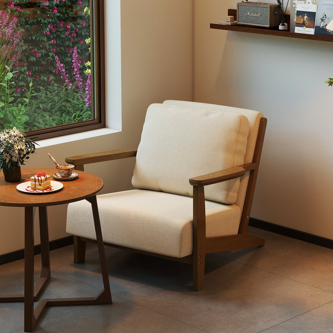 复古单人椅实木沙发咖啡厅桌椅组合接待洽谈民宿奶茶店休闲沙发椅