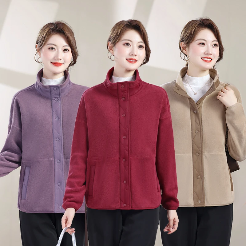 秋冬中年气质大码加绒加厚春秋双面保暖老人冬季长袖中老年妈妈装