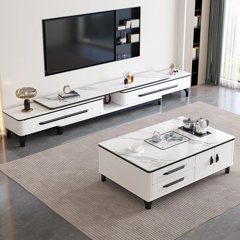 2025新款岩板茶几电视柜组合现代简约伸缩电视柜客厅家用功夫茶几