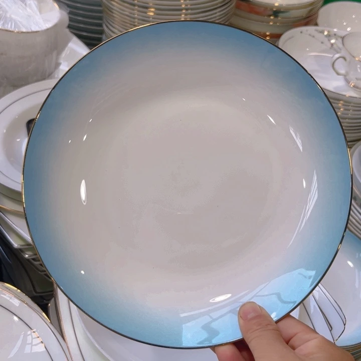 瓷片渐变蓝八寸深盘四个