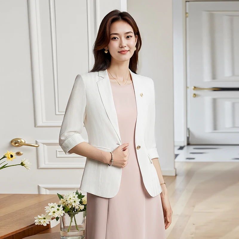 西装纯色女修身型纽扣修身夏季薄款上衣正装气质小西服