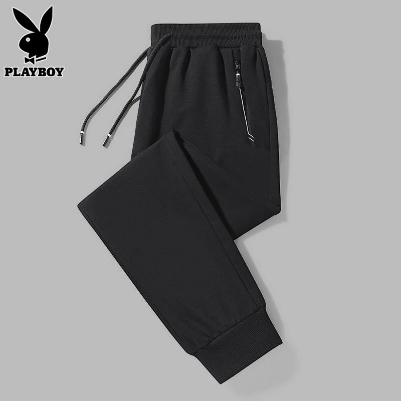 花花公子纯棉休闲裤男士宽松束脚运动卫裤秋季新款潮流黑长裤子男