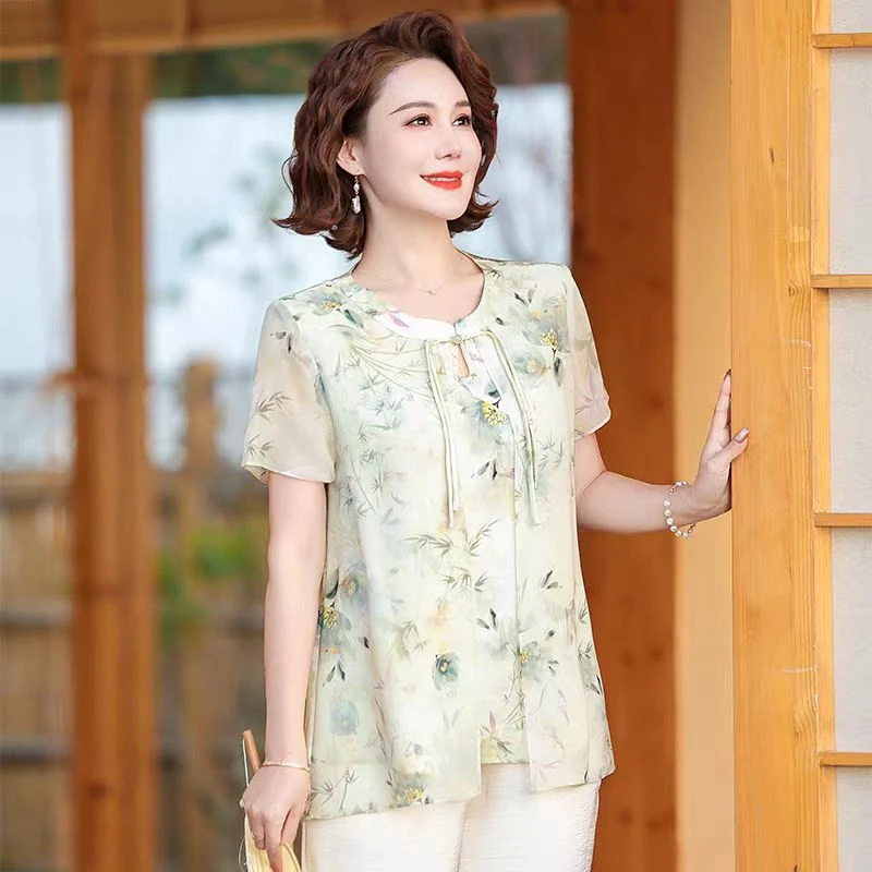 9900-中年夏季新款新中式国风短袖水墨画气质妈妈装小衫A仓