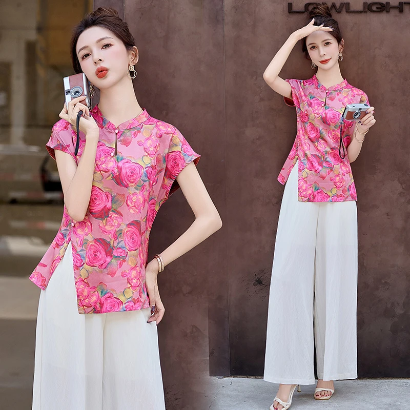 新中式国风套装女2025夏季新款超火一整套马甲唐装阔腿裤两件套