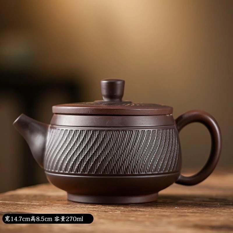 建水紫陶跳刀纹汉瓦壶凤鸣壶300毫升