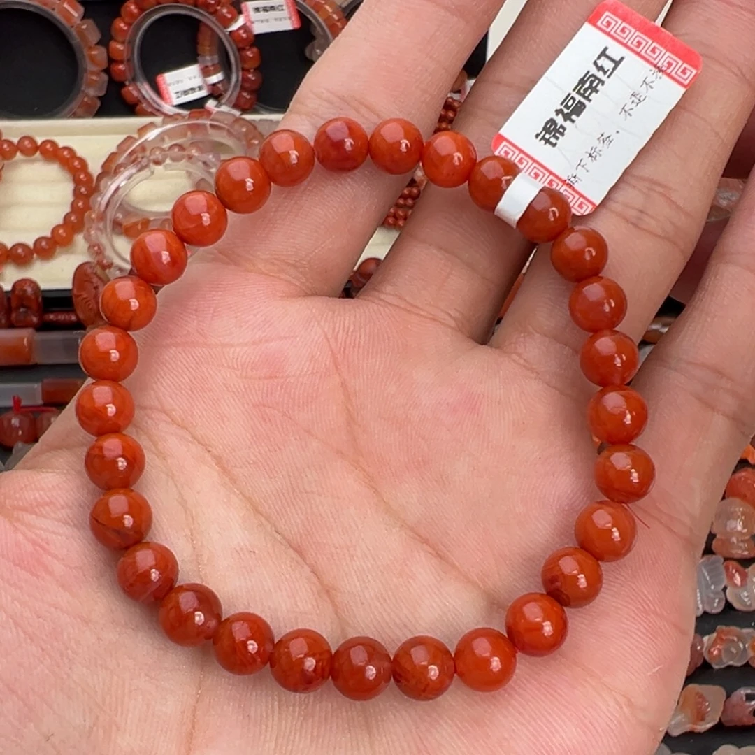 南红玛瑙未镶嵌颈饰柿子红单圈7mm+