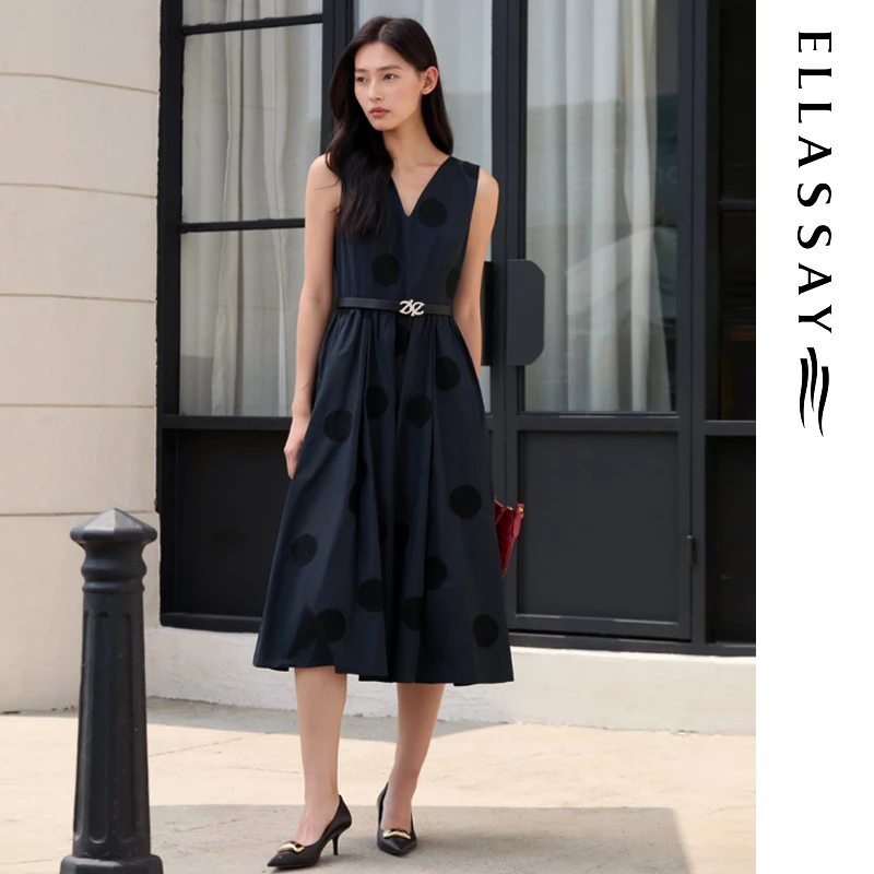 ELLASSAY歌力思2025秋冬新款法式圆点优雅连衣裙女EWE363Y04800