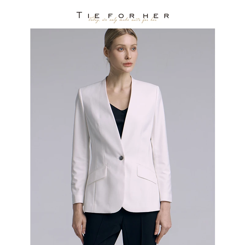 TieForHer 无领单排扣设计感小个子职场精致通勤百搭女士西装外套