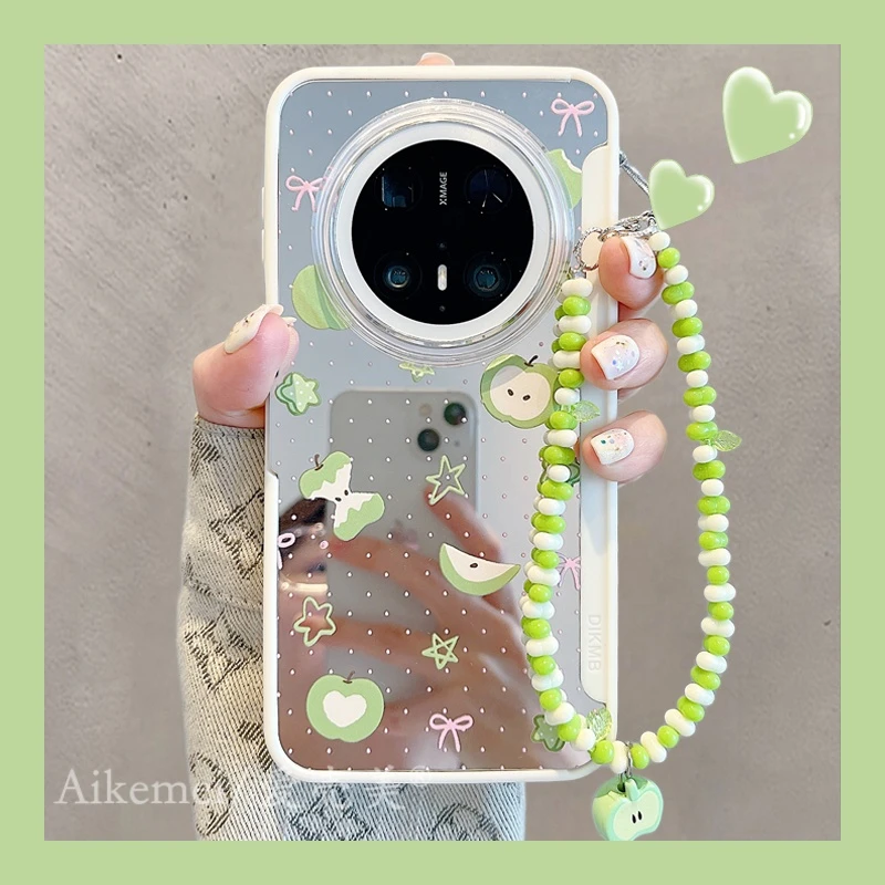 适用华为mate70pro+手机壳波点星星青苹果mate60pro+翻盖隐形支架