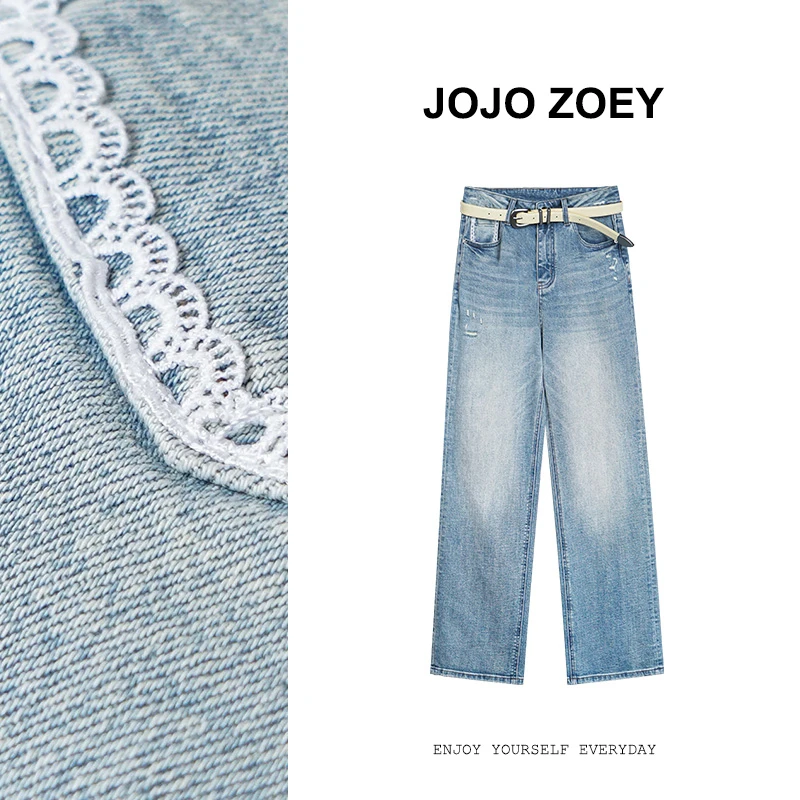 JOJO ZOEY【清仓NO退换】法兰留学~显瘦裤袋刺绣直筒阔腿裤kz-3544