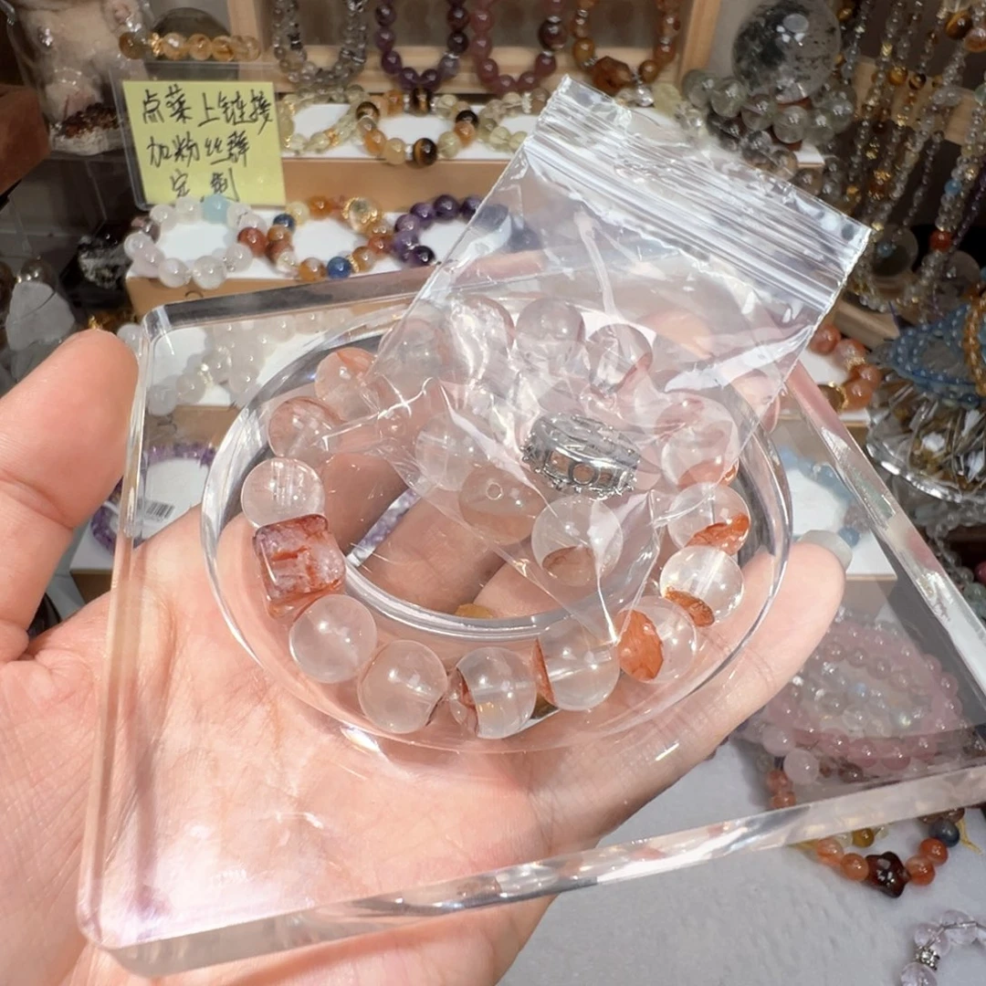 水晶手绳未镶嵌聚宝盆胶花