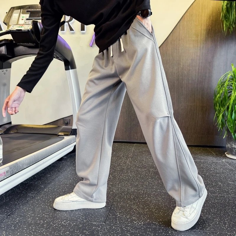 渐变色褶皱弯刀卫裤男士春秋款潮牌直筒宽松运动裤男装休闲长裤子