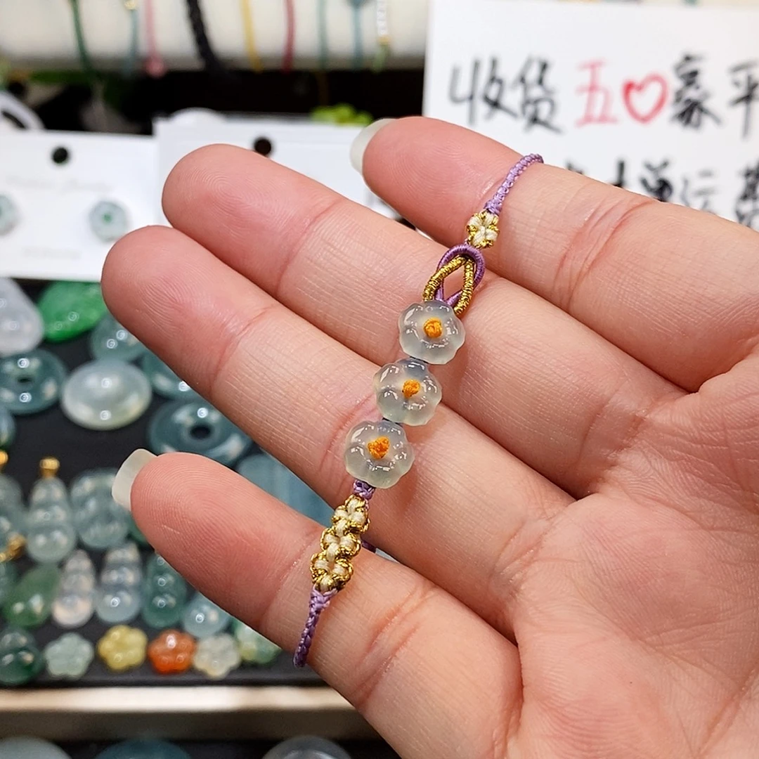 翡翠未镶嵌颈饰三花手绳15