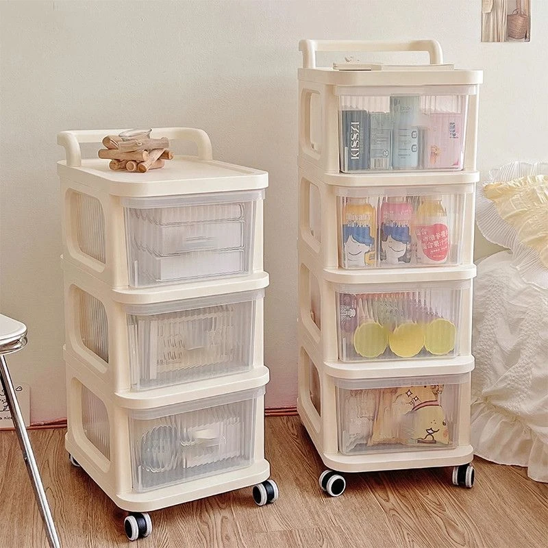 新款奶油风抽屉式收纳柜小推车零食置物架客厅家用床头简约收纳柜