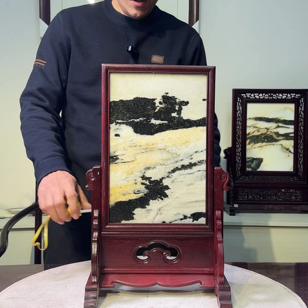 石材天然大理石画屏风28×44.5