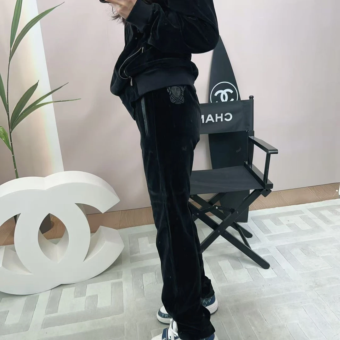 95新 VERSACE/范思哲 麦殿/绒面长裤黑色S码/250119VHHYW22