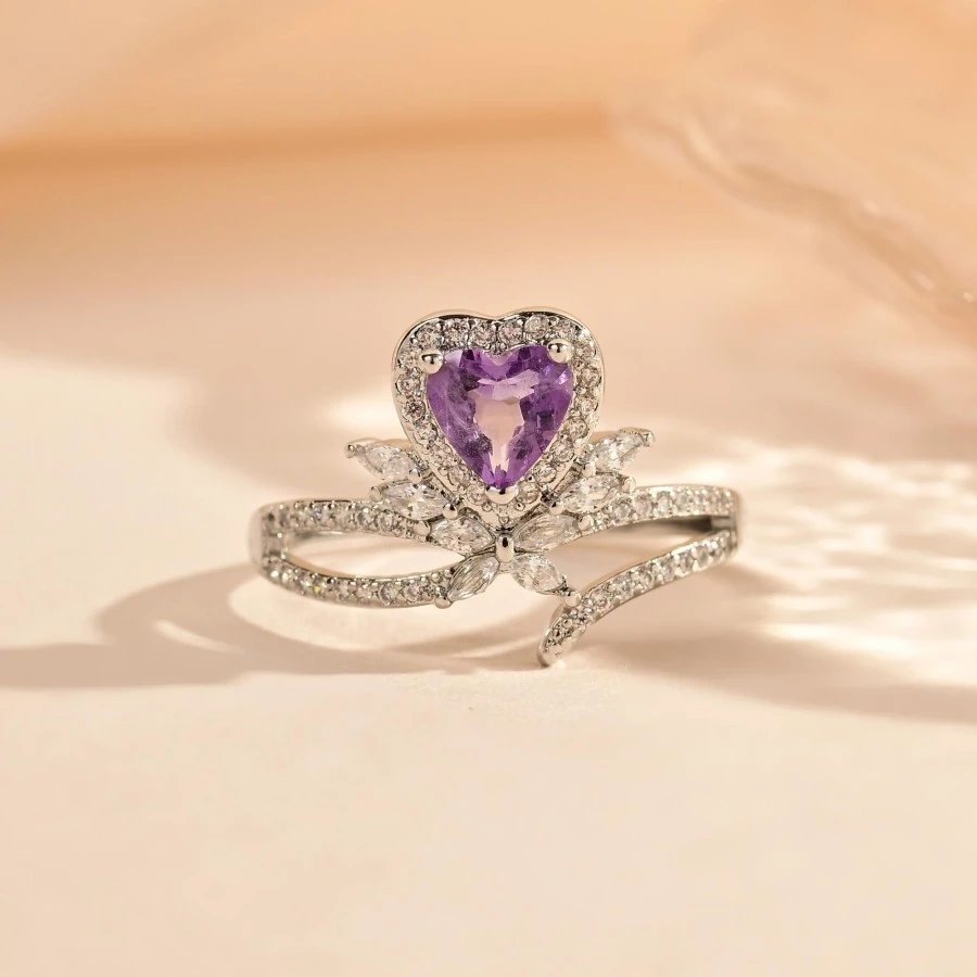 九福晶典 紫水晶爱心戒指 JF8096