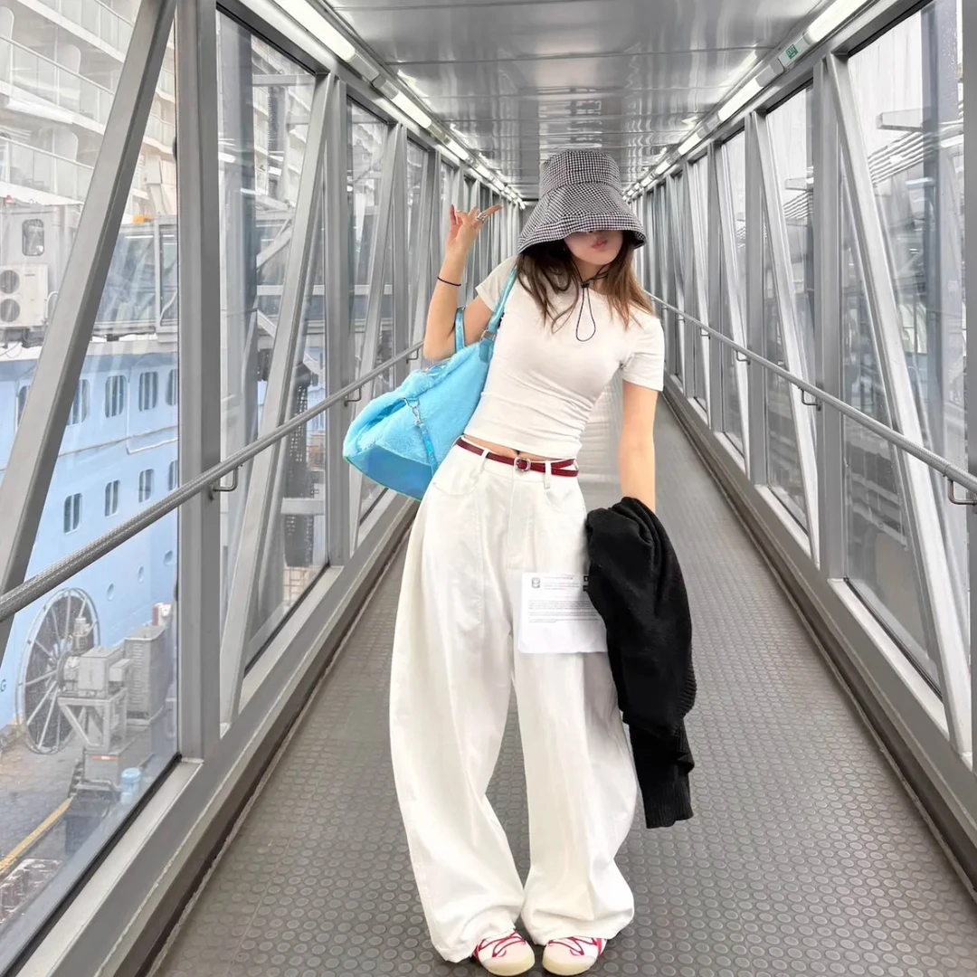 2025年弯刀裤水洗阔腿裤宽松休闲时尚百搭显瘦高腰垂感拖地裤