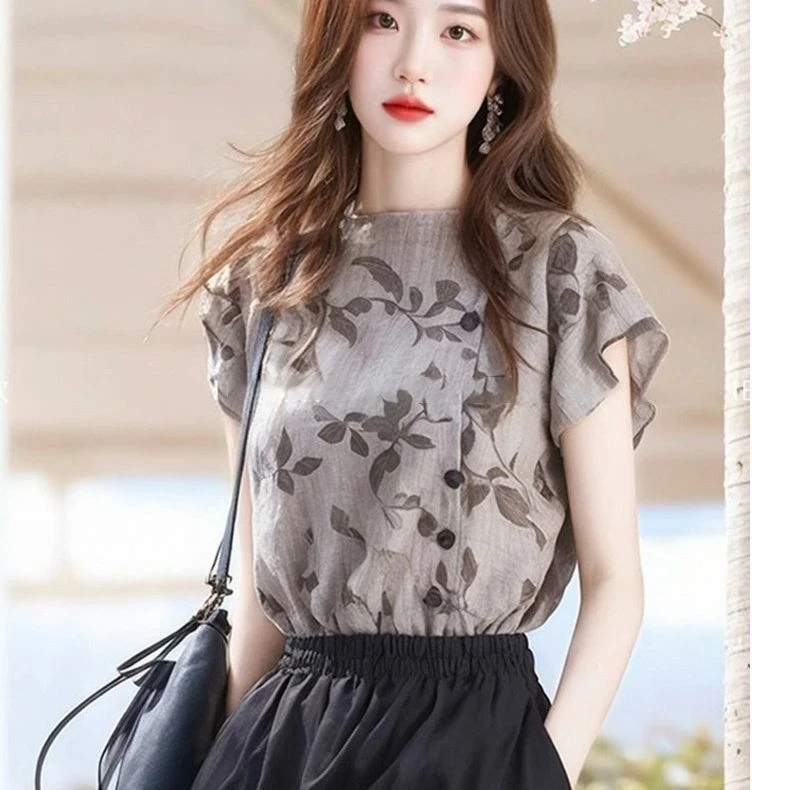 户外轻奢小飞短袖衬衫女2025夏季新款高级感小众独特别致碎花上衣