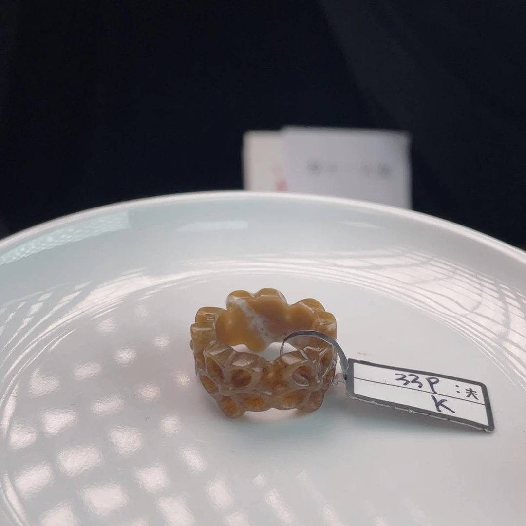 和田玉未镶嵌戒指M57咖啡奶盖花花17.8