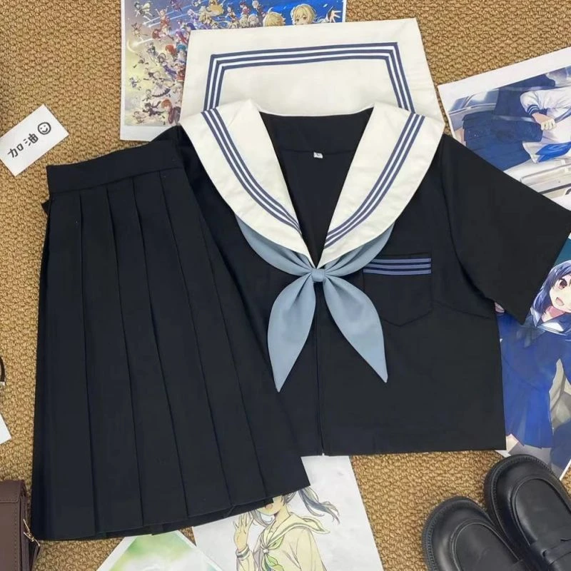 大婶家黑身白领蓝三本水手服原创JK制服正统日系学院风班服毕业服