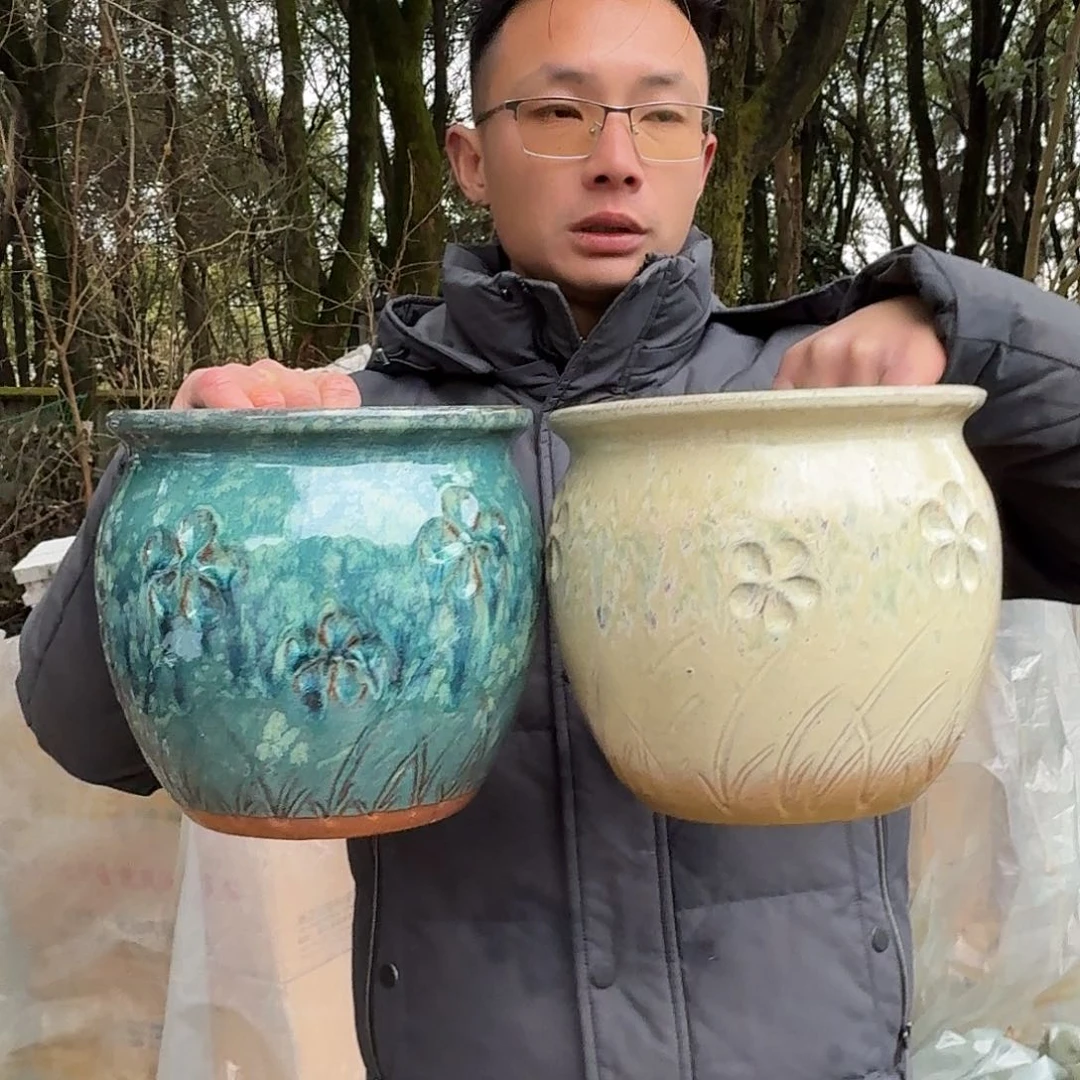 紫砂花盆口20高18（两个胖子大号花花罐