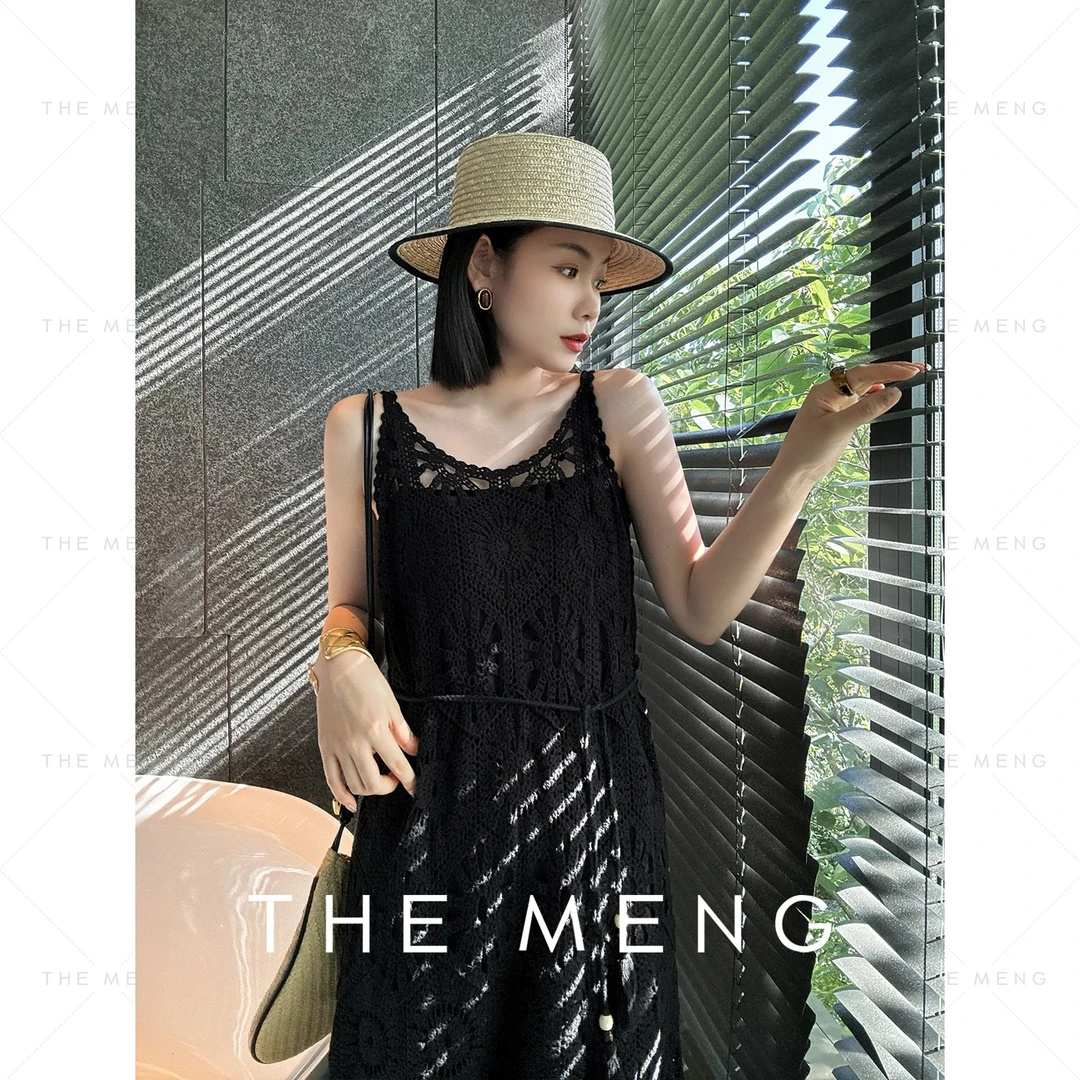 THE MENG【朝霞】设计师新款纯色蕾丝吊带连衣裙#M241G230【蒋】