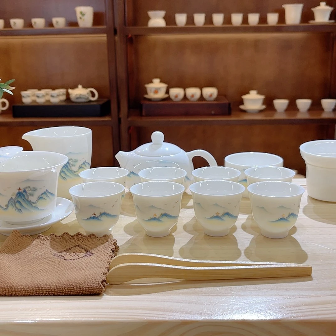 瓷片玄致羊脂玉瓷茶具套装