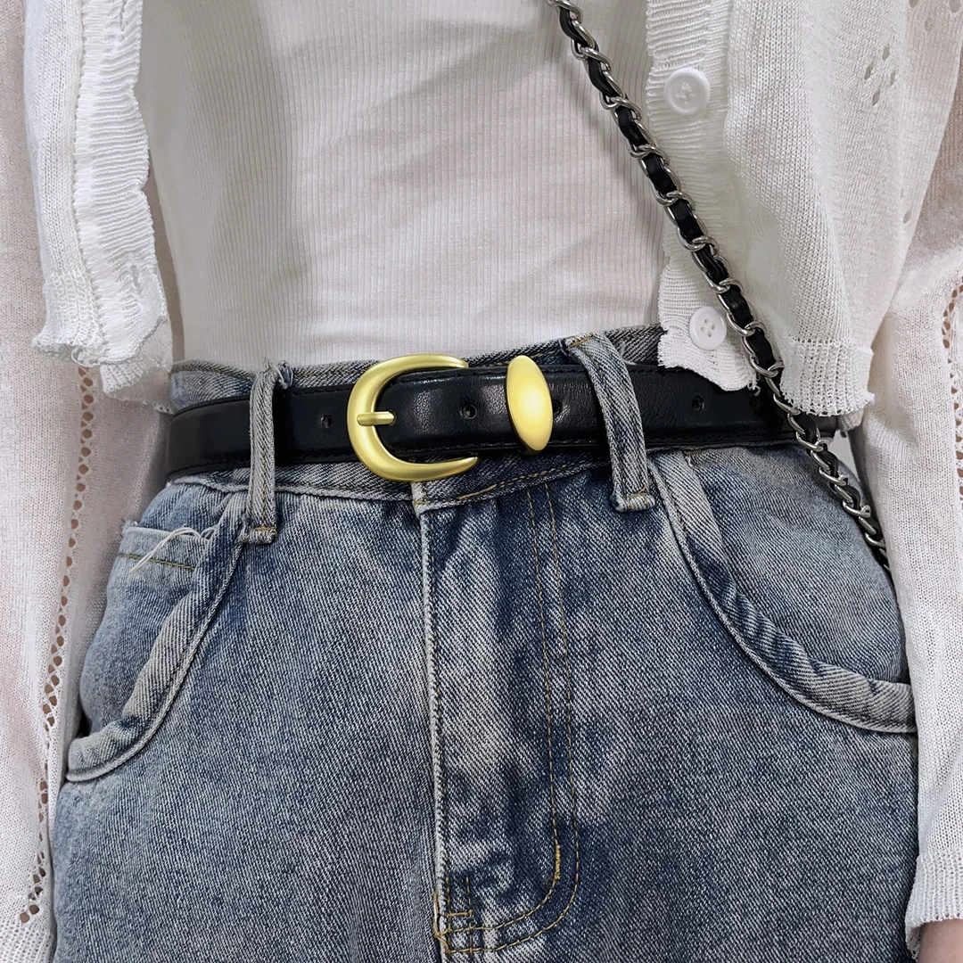 SanVicBOLO软皮带女金扣牛仔裤腰带简约ins装饰百搭皮带女士裙带