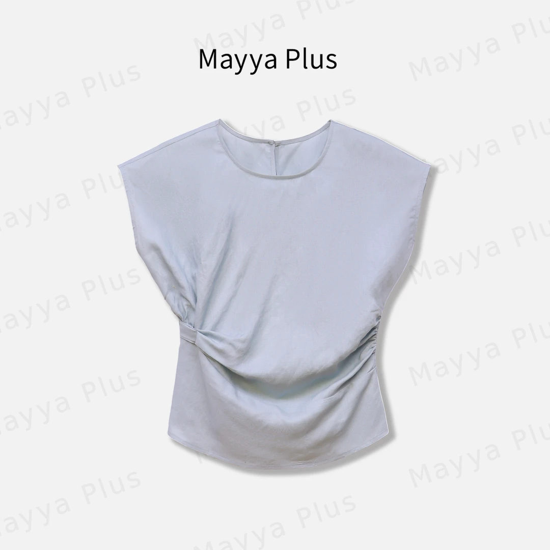 【假日亚麻】Mayya Plus麦芽定制韩版收腰亚麻短袖T恤上衣32528792