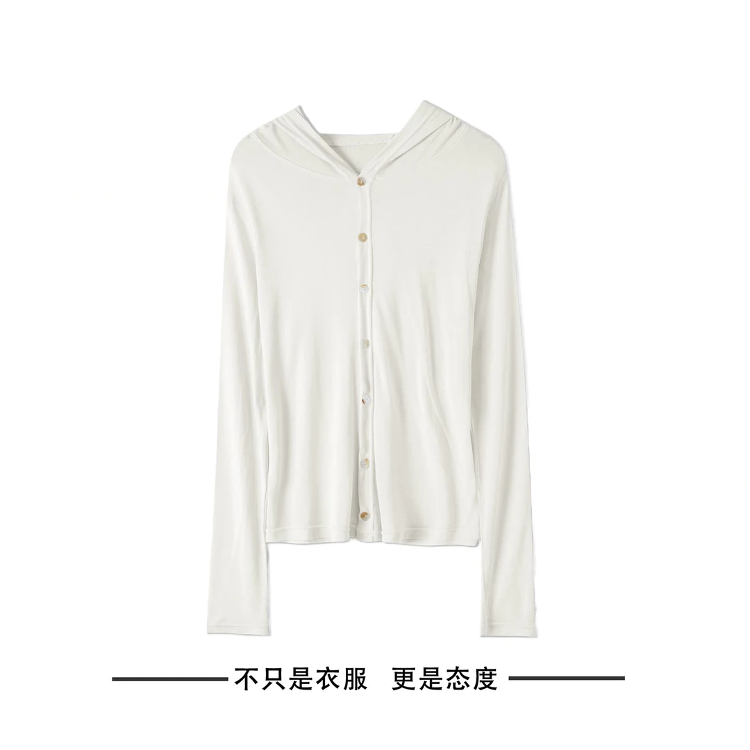 夏季薄款女V领针织连帽开衫100%莱赛尔外套 DBL2090 CC