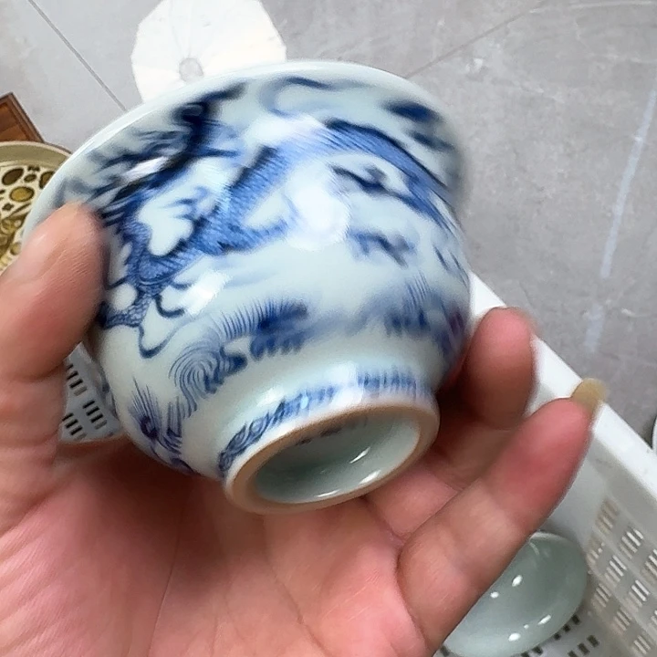瓷片青花穿云龙大压手杯