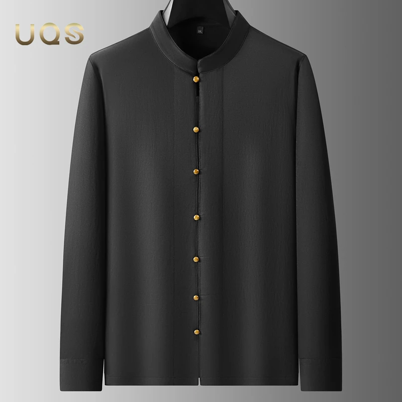 男士秋季时尚国风立领衬衫大码宽松休闲简约大气百搭高端轻奢品质